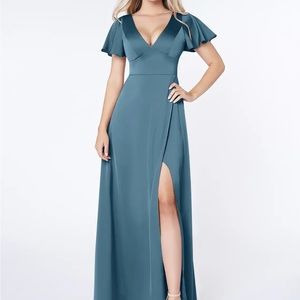 Azazie Lani stretch satin dress Bermuda colour size 8